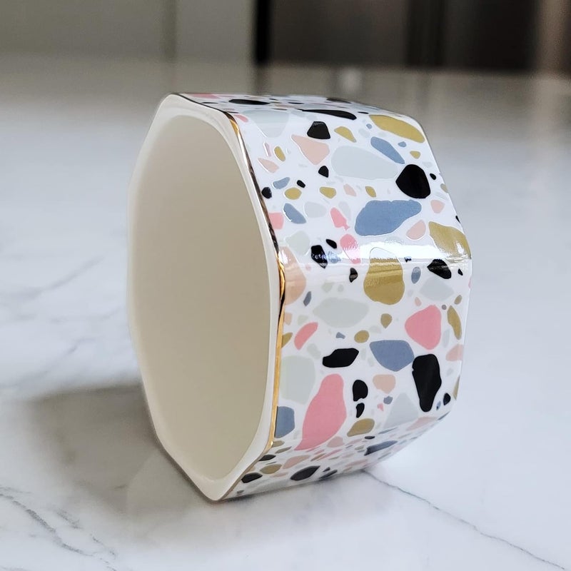 LEAZUL Ceramic Paper Clip Holder Gold Line Paper Clip Dispenser Organizer for Desk Cute Terrazzo Marble Pattern Office Binder Clip Holder Bobby Pin and Hair Clip Holder Gift for Office Pink - Image 2